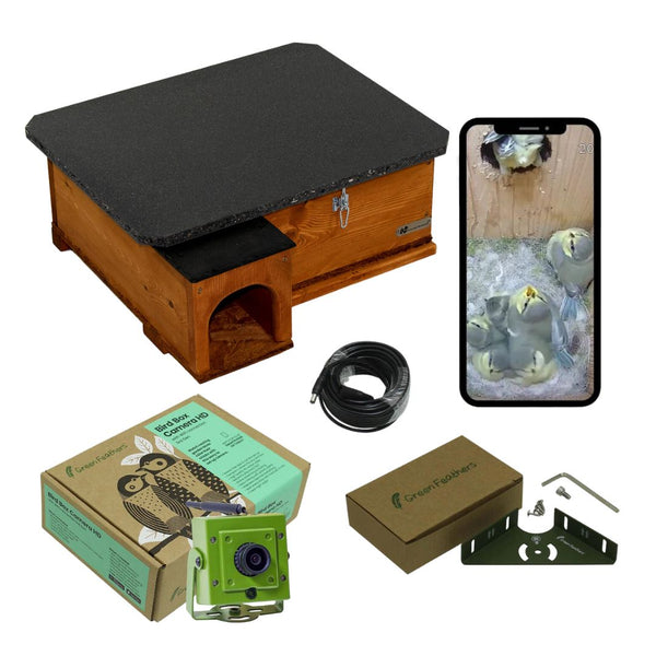 Riverside Woodcraft Golden Brown Hedgehog House With Camera Bundle