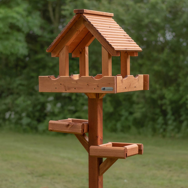 Riverside Woodcraft Triple Platform Wooden Roof Bird Table